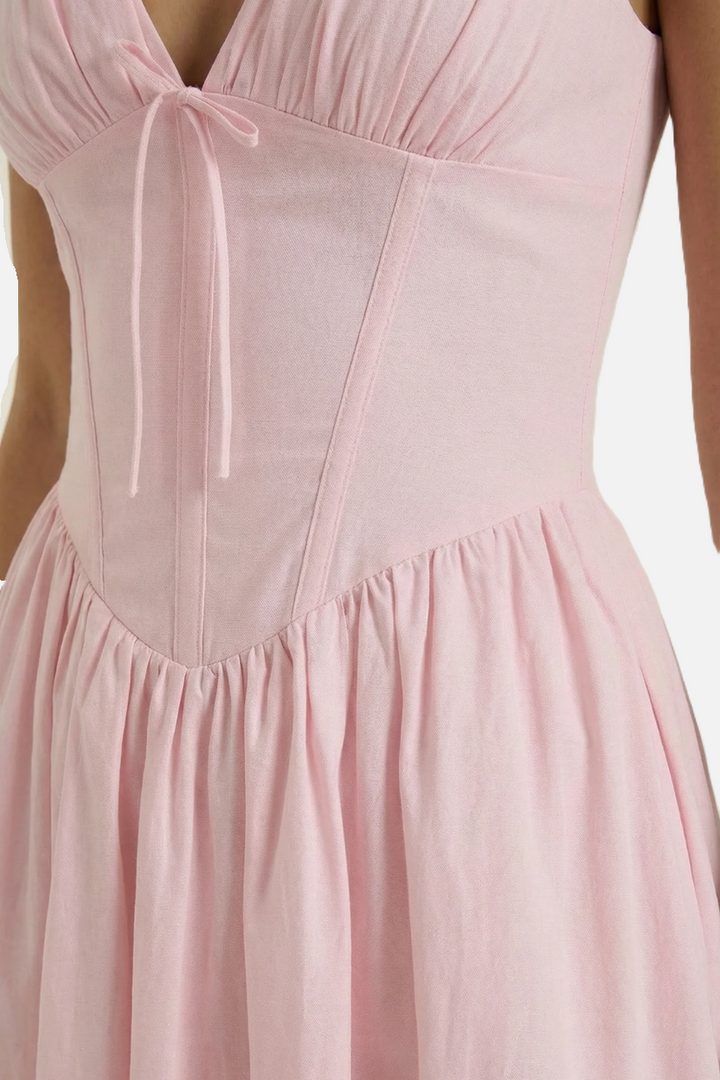 Summer Dress V Neck Fit and Flare Corset Waist - Siopie
