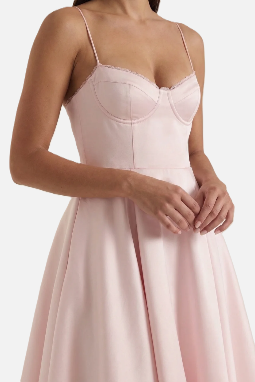 Sweetheart Bustier Midi Dress with Full Circle Skirt and Tulle Hem - Siopie