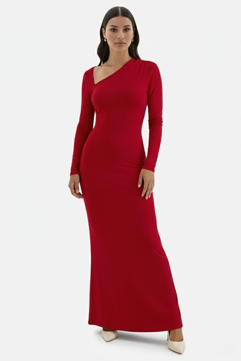 Bodycon Maxi Dress Asymmetric Cutout Long Sleeve - Siopie