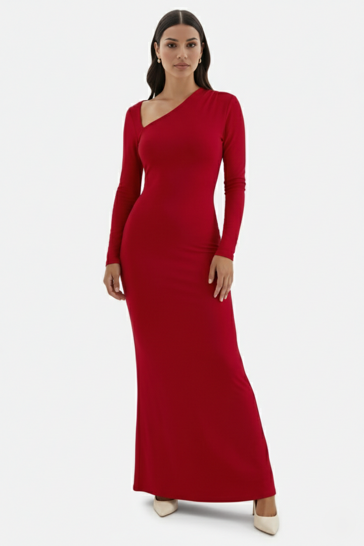 Bodycon Maxi Dress Asymmetric Cutout Long Sleeve - Siopie