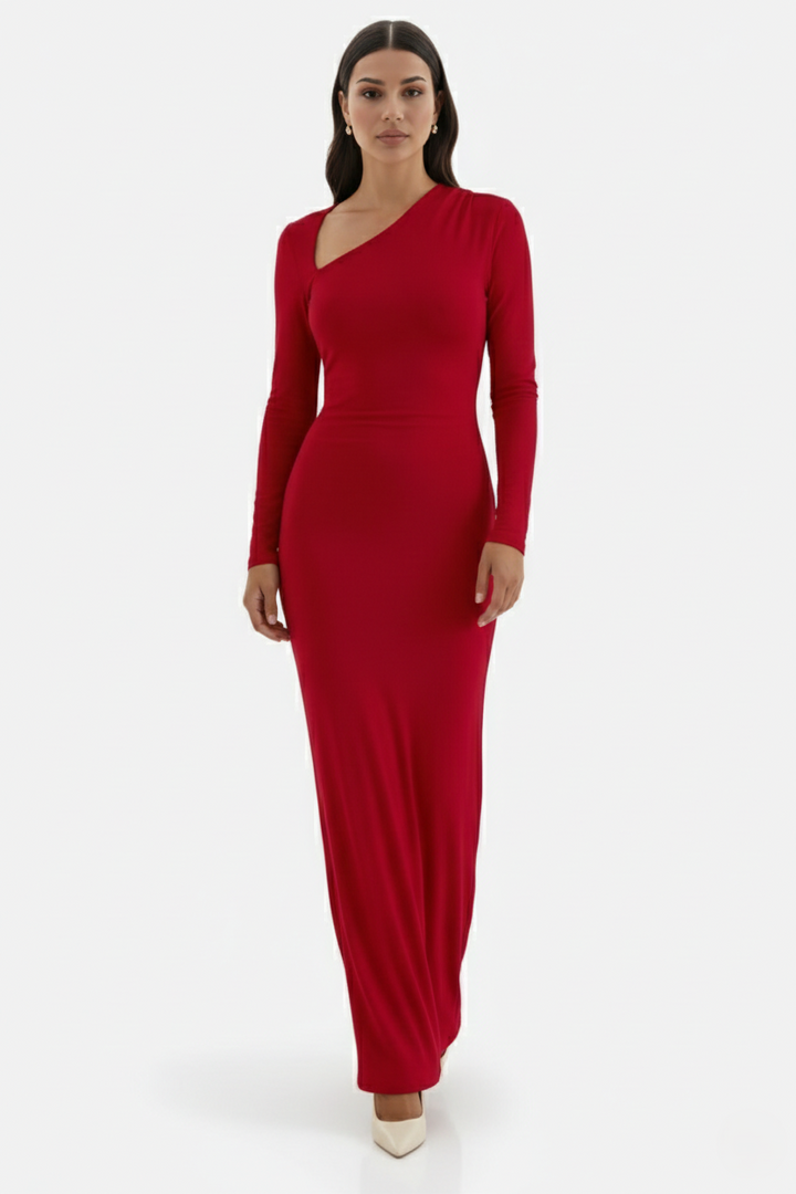 Bodycon Maxi Dress Asymmetric Cutout Long Sleeve - Siopie