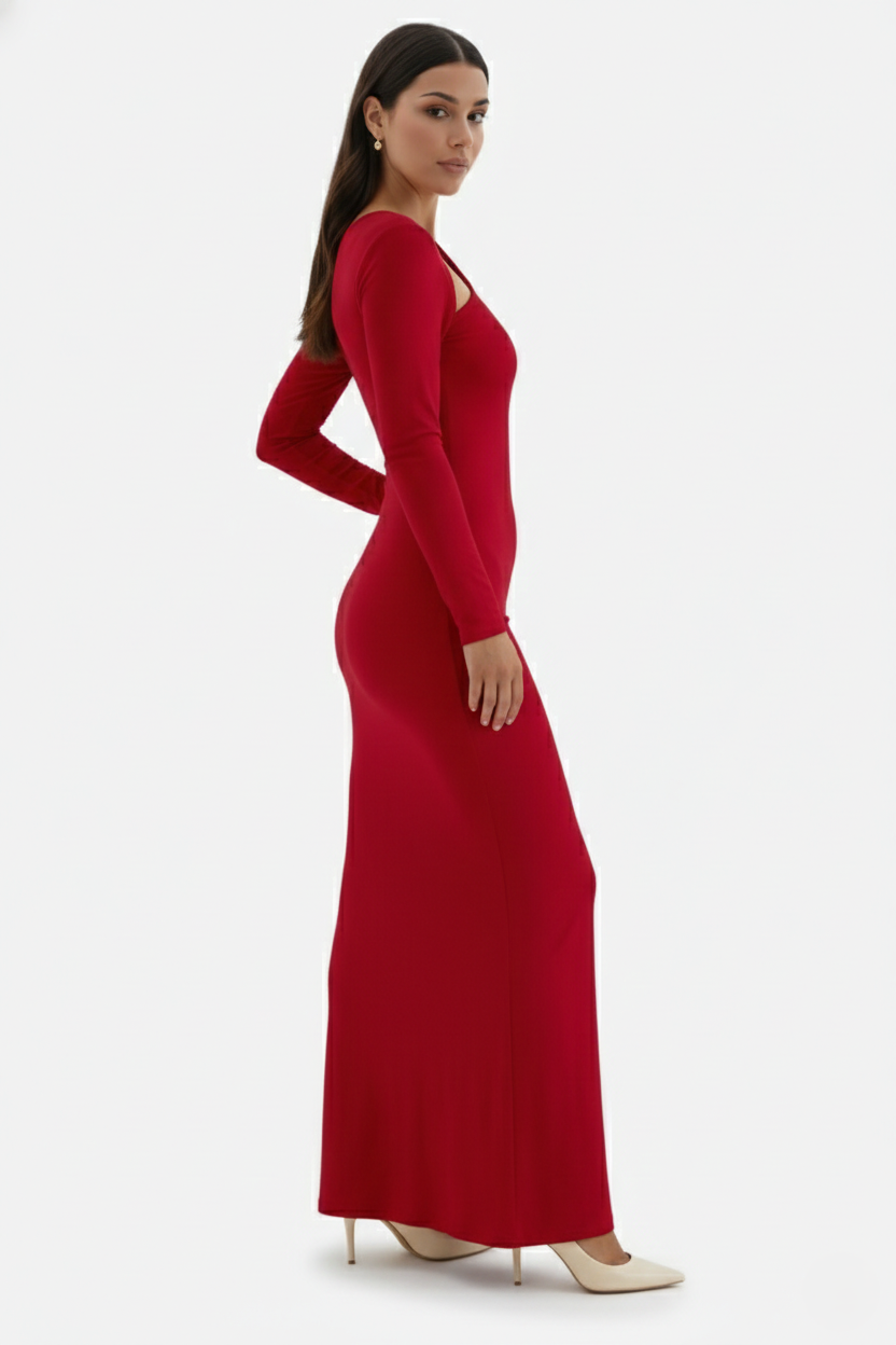 Bodycon Maxi Dress Asymmetric Cutout Long Sleeve - Siopie