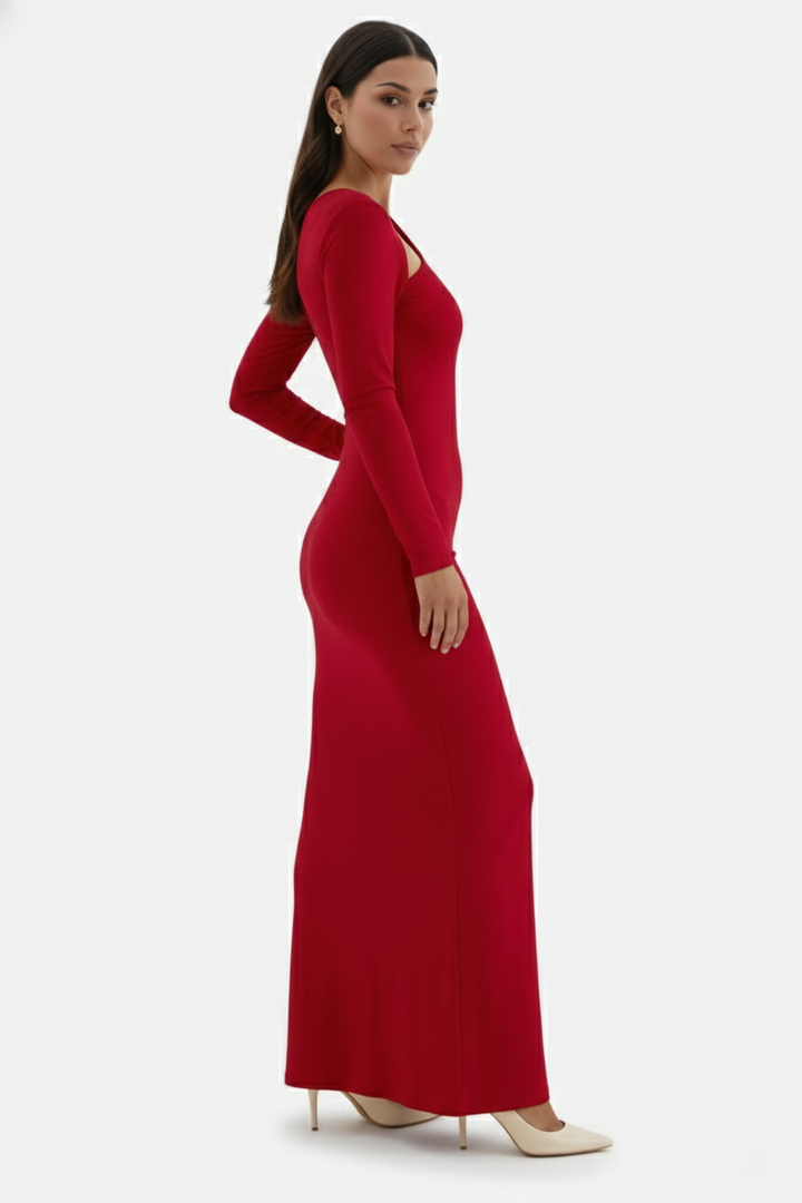 Bodycon Maxi Dress Asymmetric Cutout Long Sleeve - Siopie