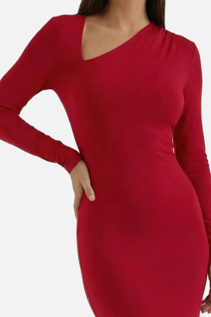 Bodycon Maxi Dress Asymmetric Cutout Long Sleeve - Siopie