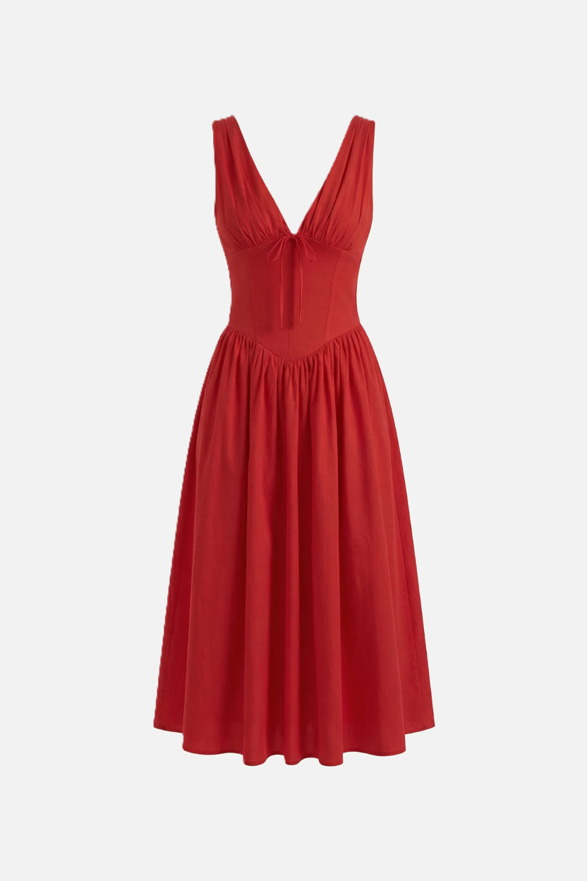 Summer Dress V Neck Fit and Flare Corset Waist - Siopie