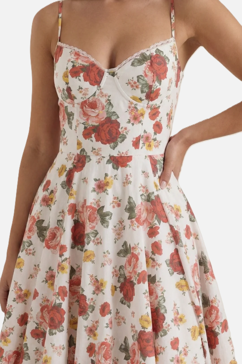 Sweetheart Bustier Midi Dress with Full Circle Skirt and Tulle Hem - Siopie