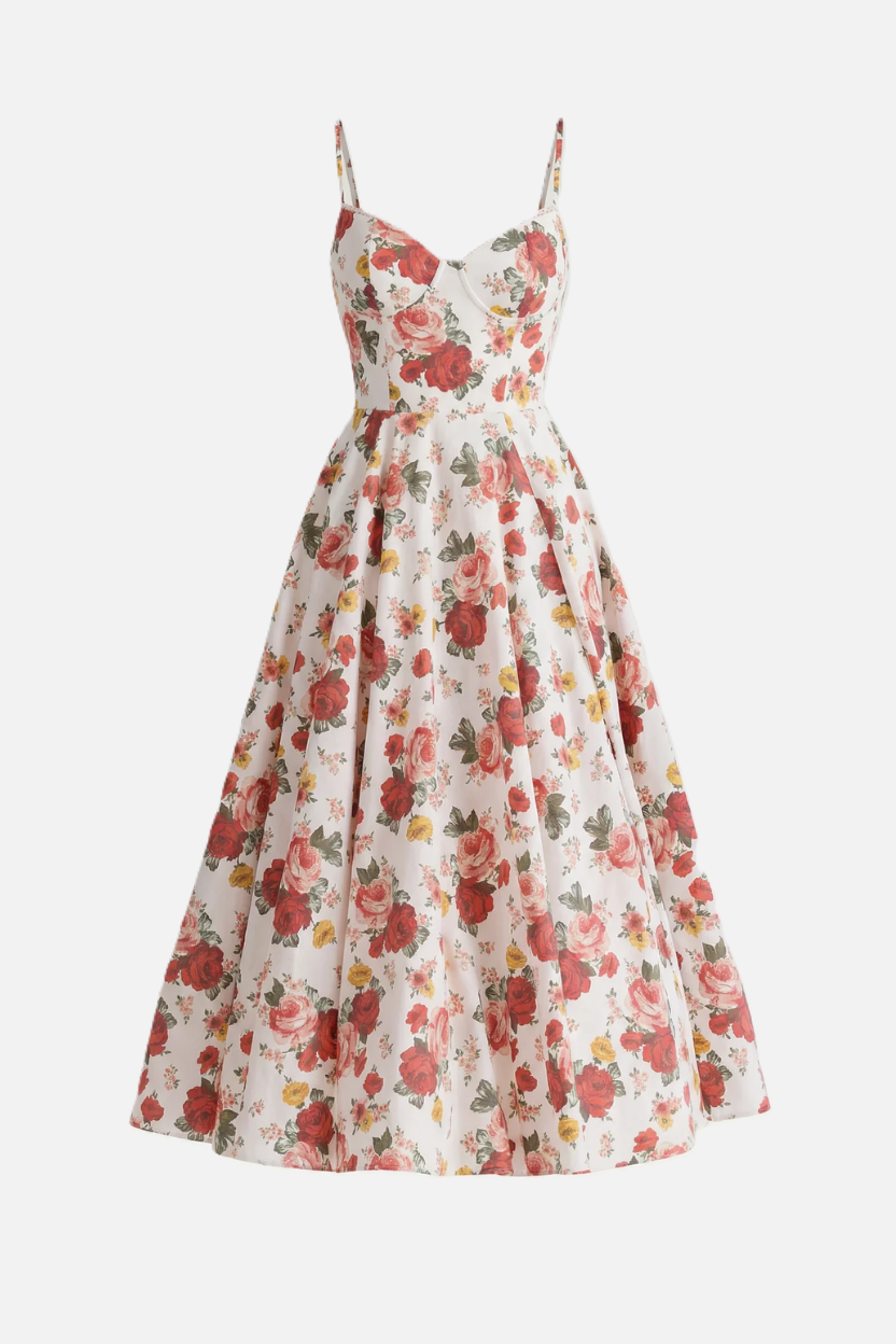 Sweetheart Bustier Midi Dress with Full Circle Skirt and Tulle Hem - Siopie