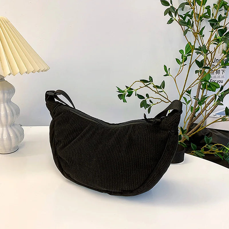 Sorvienne Small Crescent Cord Crossbody Bag in Black