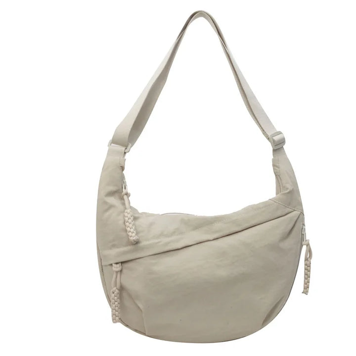 Sorvienne Oversized Slouchy Crescent Crossbody Bag in Cream