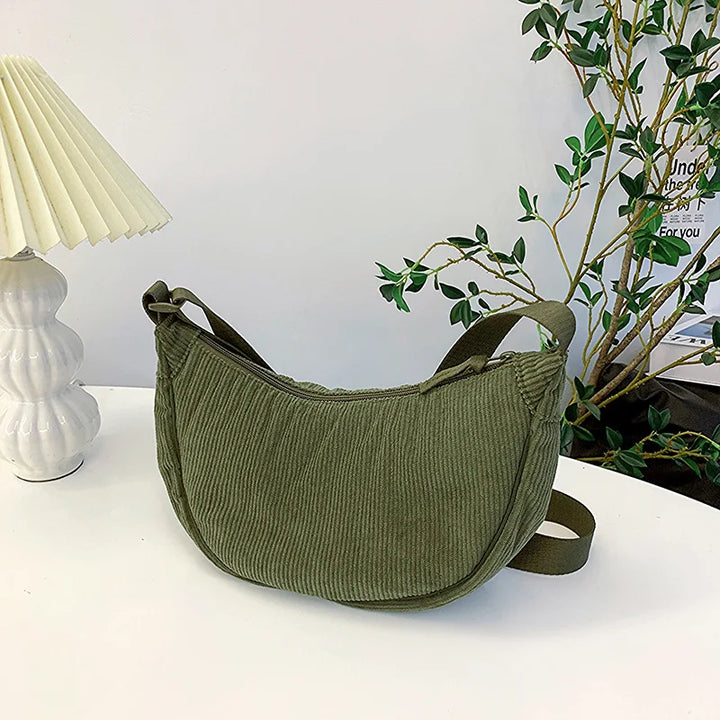 Sorvienne Small Crescent Cord Crossbody Bag in Olive