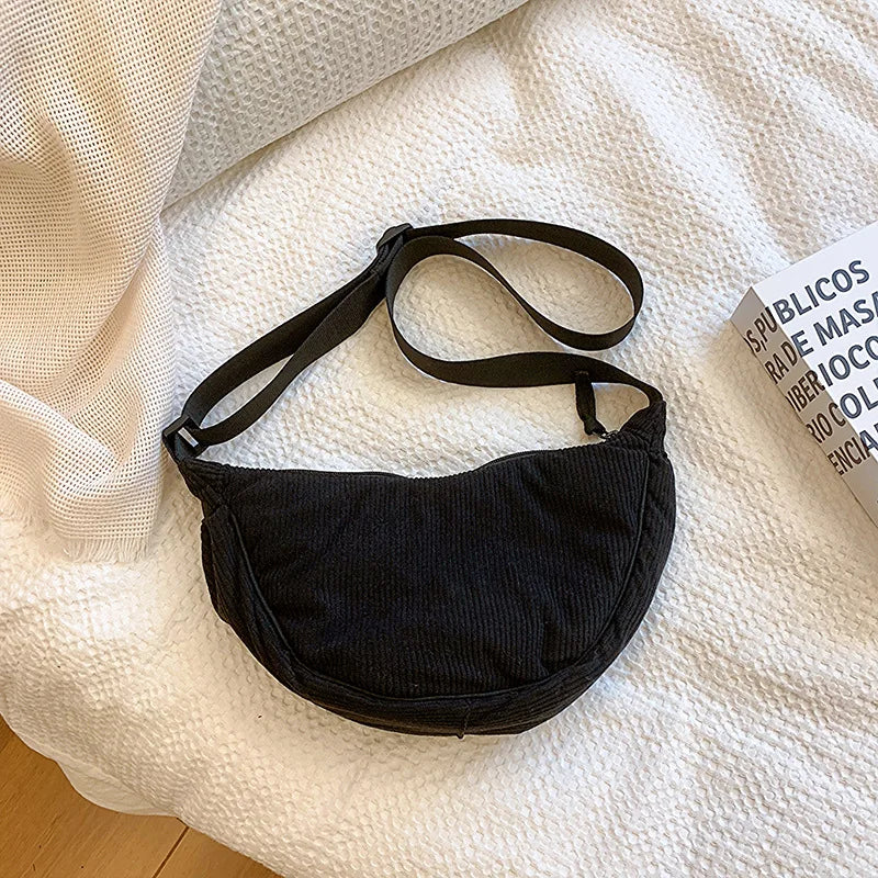 Sorvienne Small Crescent Cord Crossbody Bag in Black