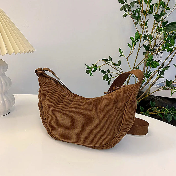 Sorvienne Small Crescent Cord Crossbody Bag in Brown