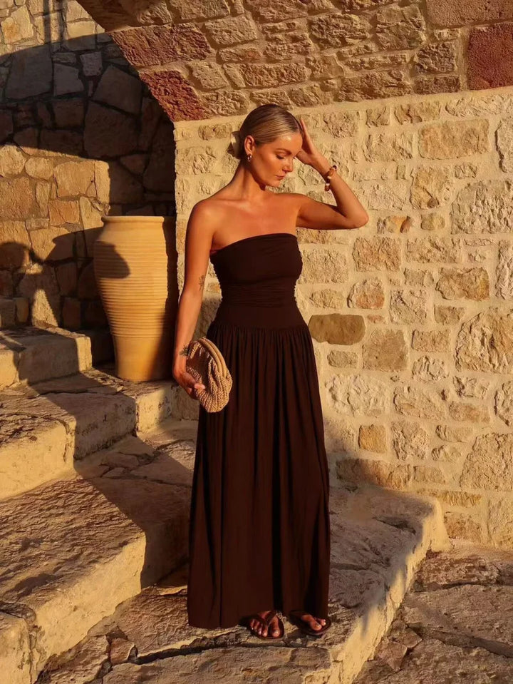 Sorvienne Women's Strapless Pleated Maxi Dress