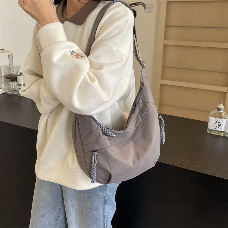 Sorvienne Oversized Slouchy Crescent Crossbody Bag in Grey