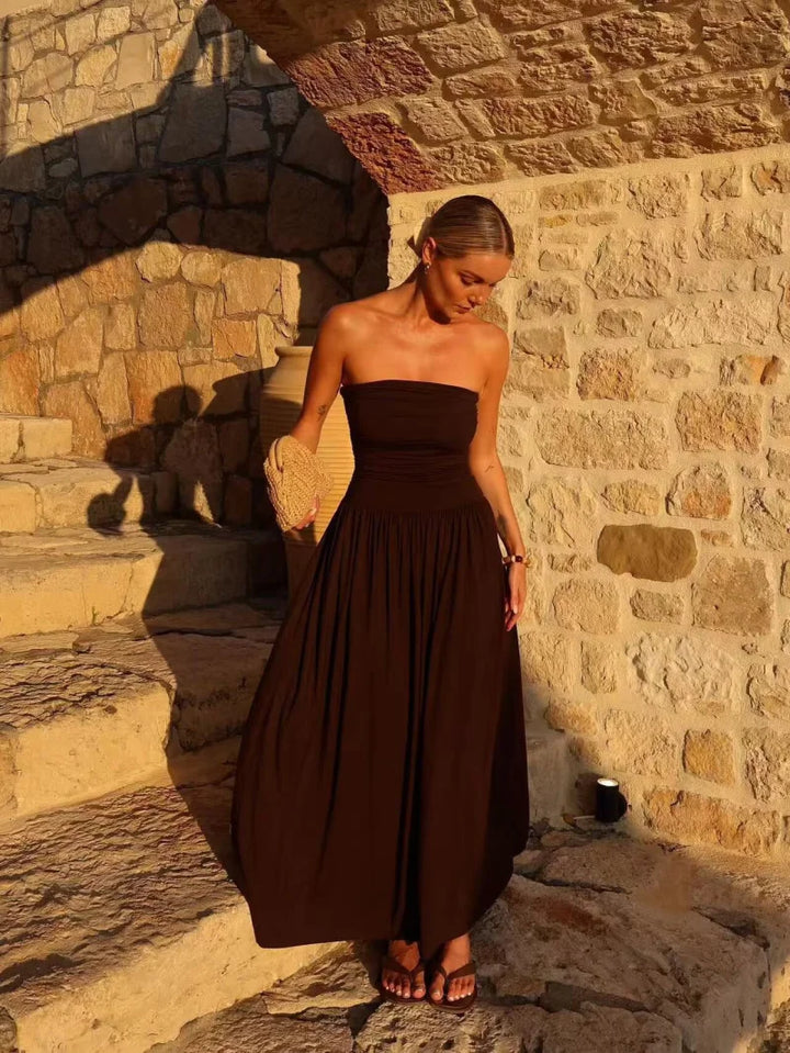 Sorvienne Women's Strapless Pleated Maxi Dress