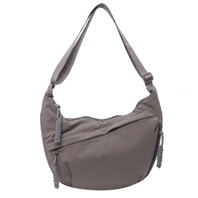 Sorvienne Oversized Slouchy Crescent Crossbody Bag in Grey