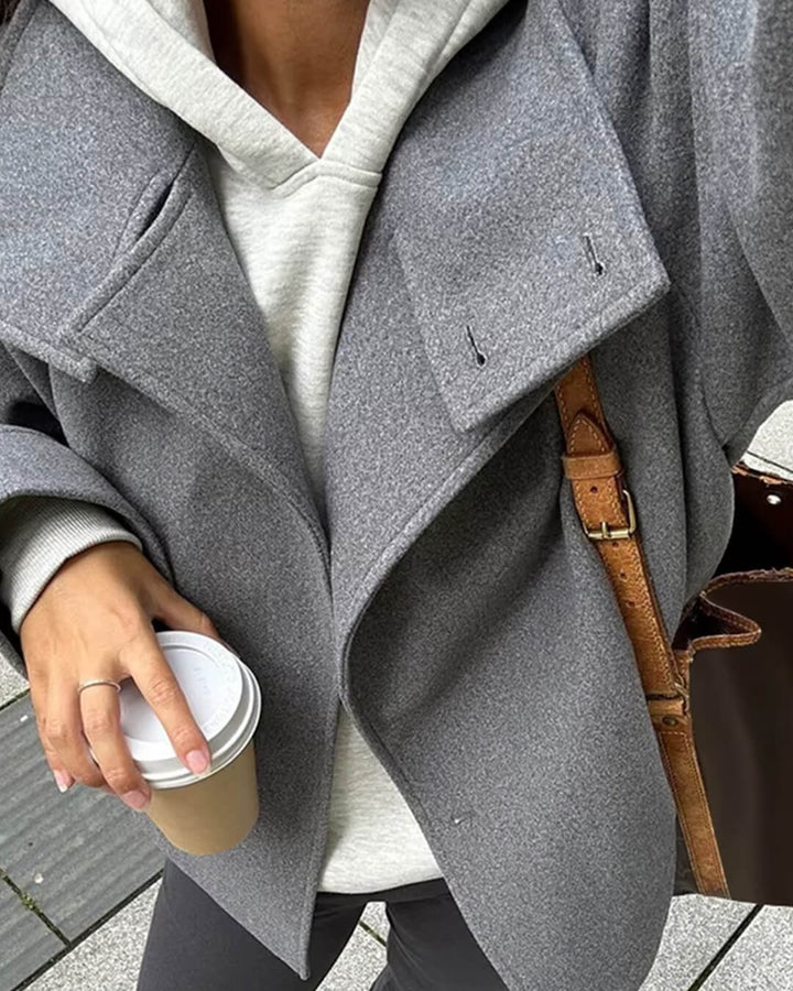 Sorvienne High Neck Raglan Wool Blend Jacket in Grey