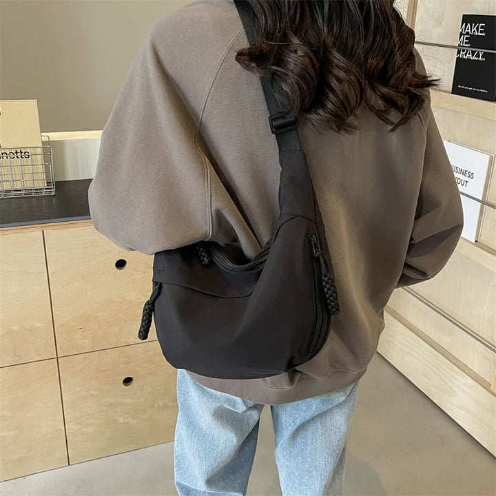 Sorvienne Oversized Slouchy Crescent Crossbody Bag in Black