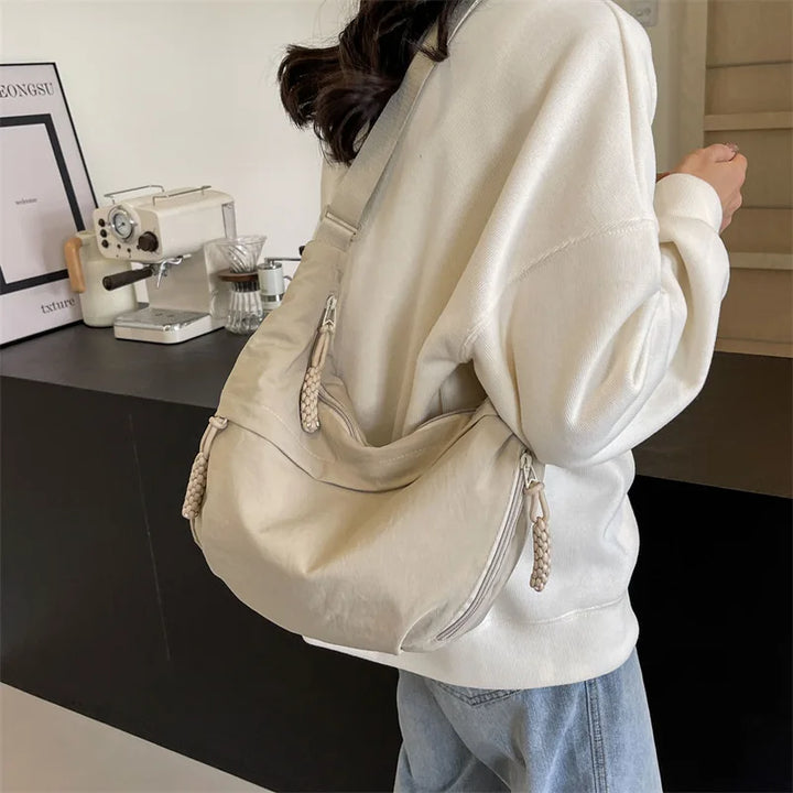 Sorvienne Oversized Slouchy Crescent Crossbody Bag in Cream