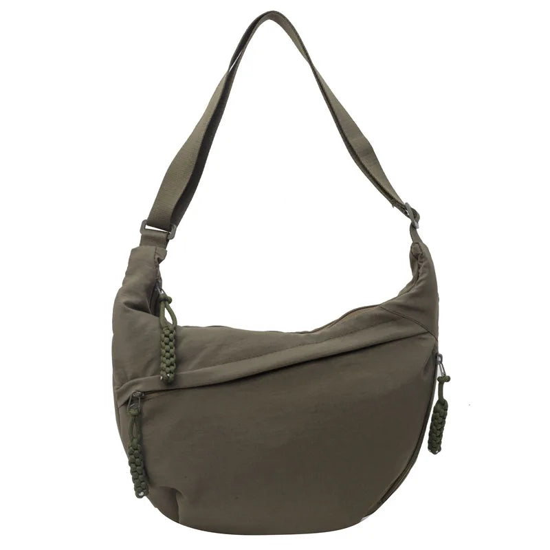 Sorvienne Oversized Slouchy Crescent Crossbody Bag in Olive