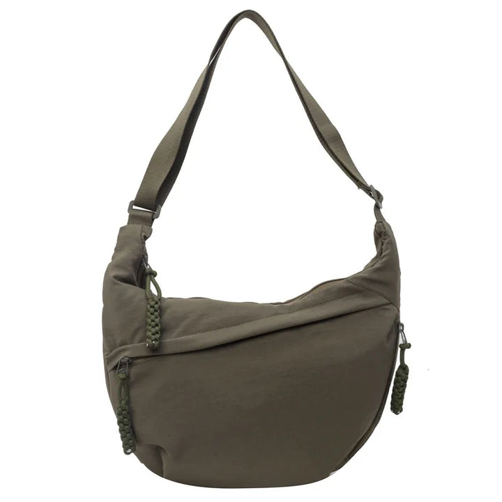 Sorvienne Oversized Slouchy Crescent Crossbody Bag in Olive