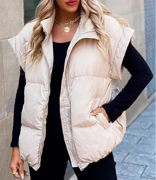Sorvienne Oversized High Neck Padded Gilet in Cream