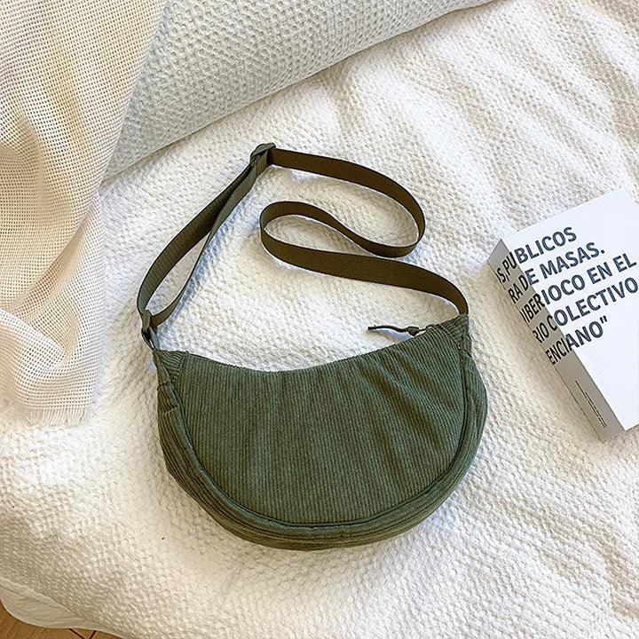 Sorvienne Small Crescent Cord Crossbody Bag in Olive