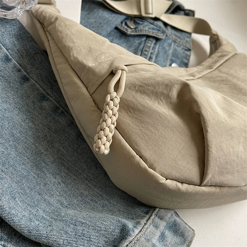 Sorvienne Oversized Slouchy Crescent Crossbody Bag in Cream