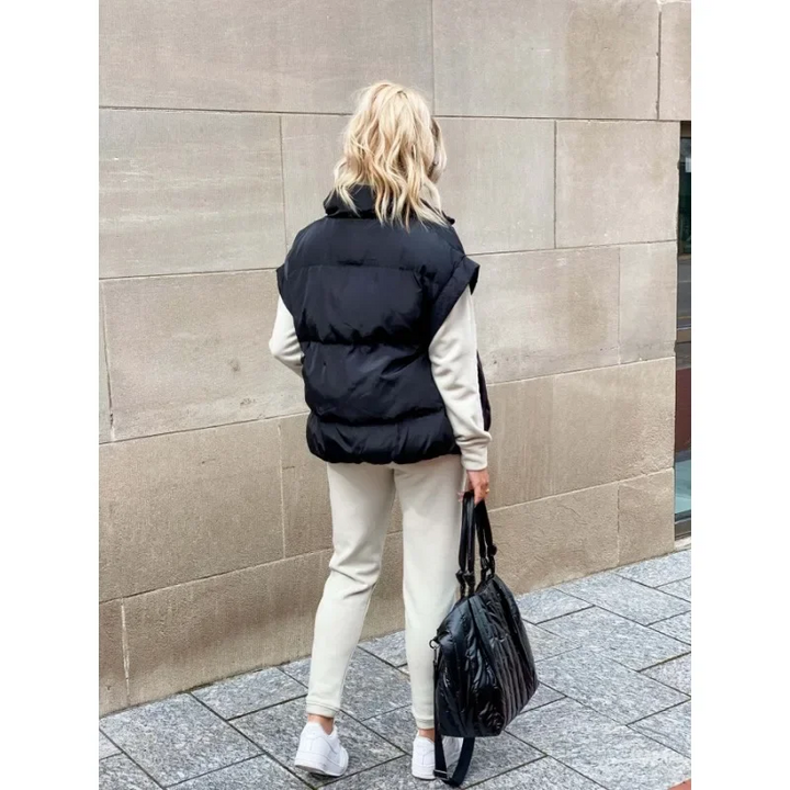 Sorvienne Oversized High Neck Padded Gilet in Black