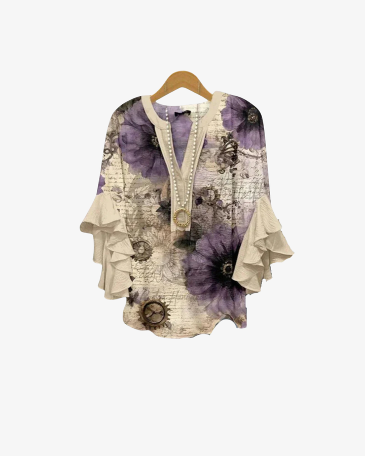 Sorvienne | Women’s Textured Ruffle Sleeve Blouse
