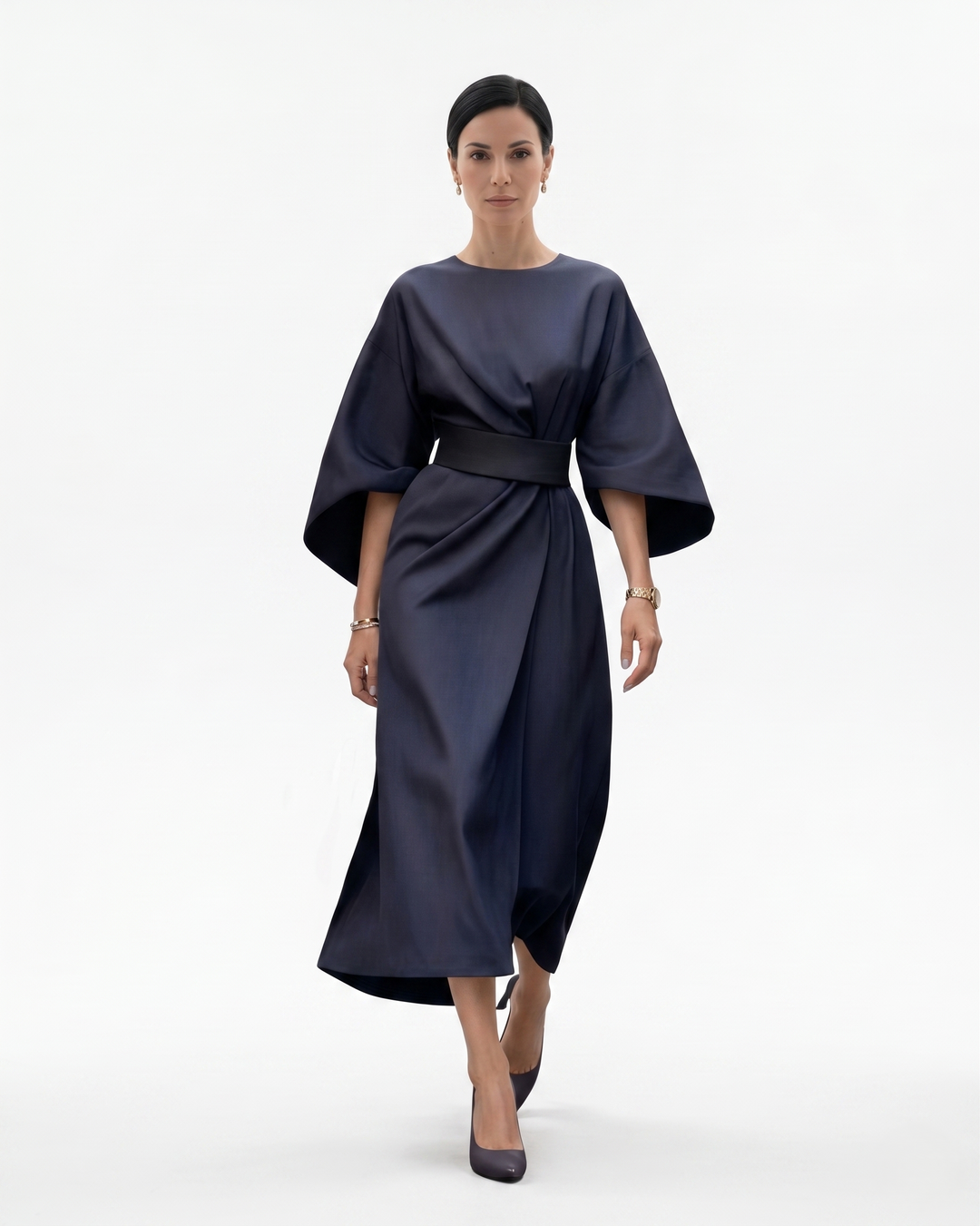 Sorvienne | Women’s Batwing Sleeve Belted Midi Dress