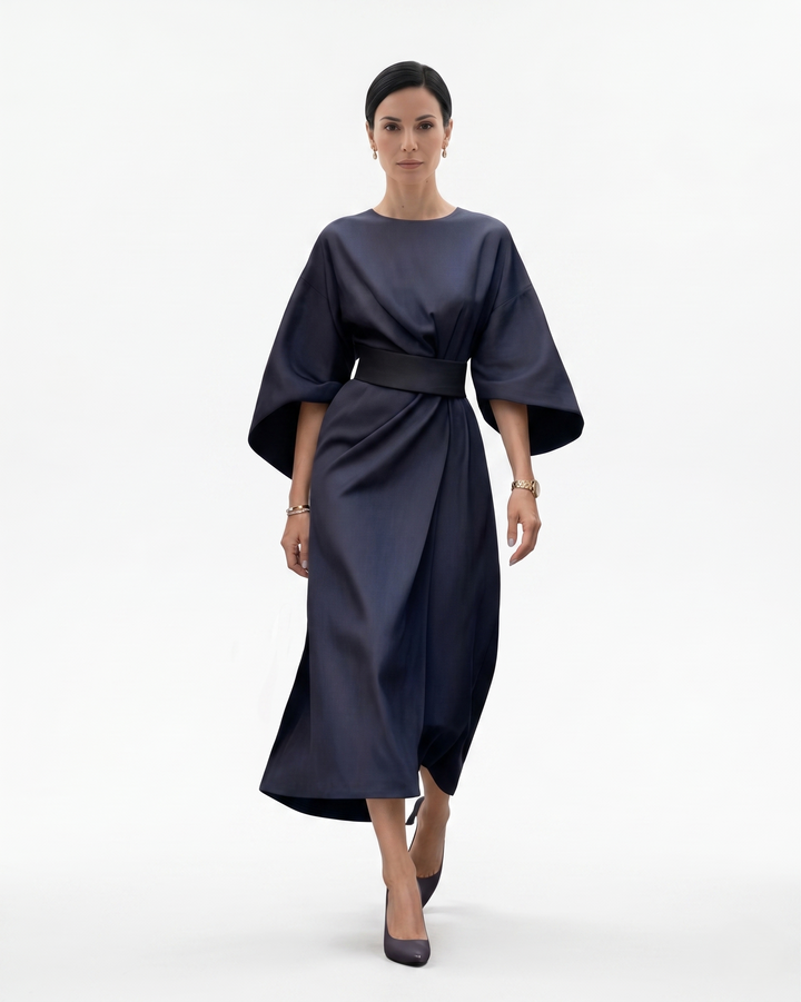 Sorvienne | Women’s Batwing Sleeve Belted Midi Dress