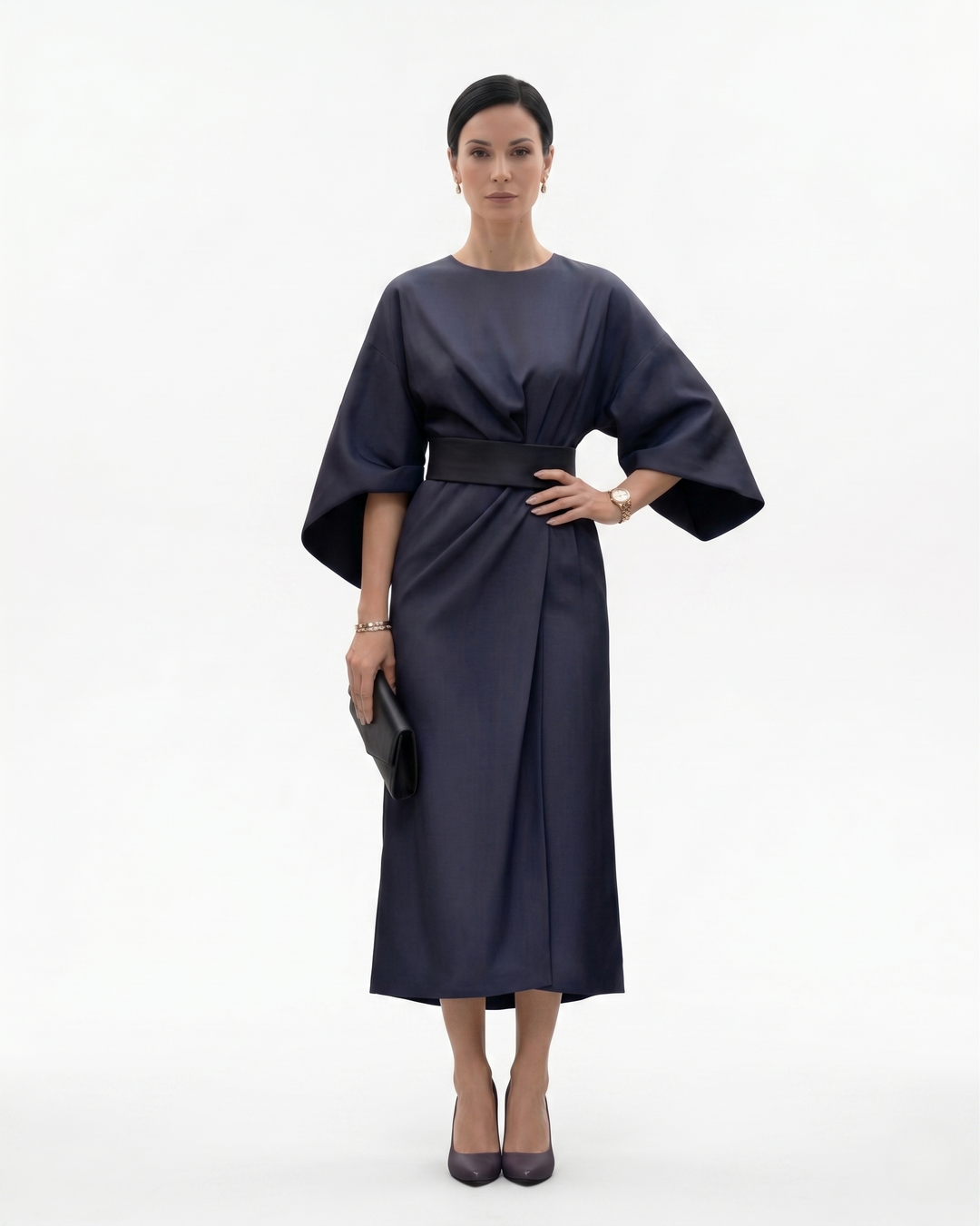 Sorvienne | Women’s Batwing Sleeve Belted Midi Dress