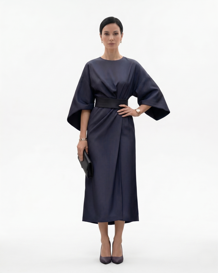 Sorvienne | Women’s Batwing Sleeve Belted Midi Dress