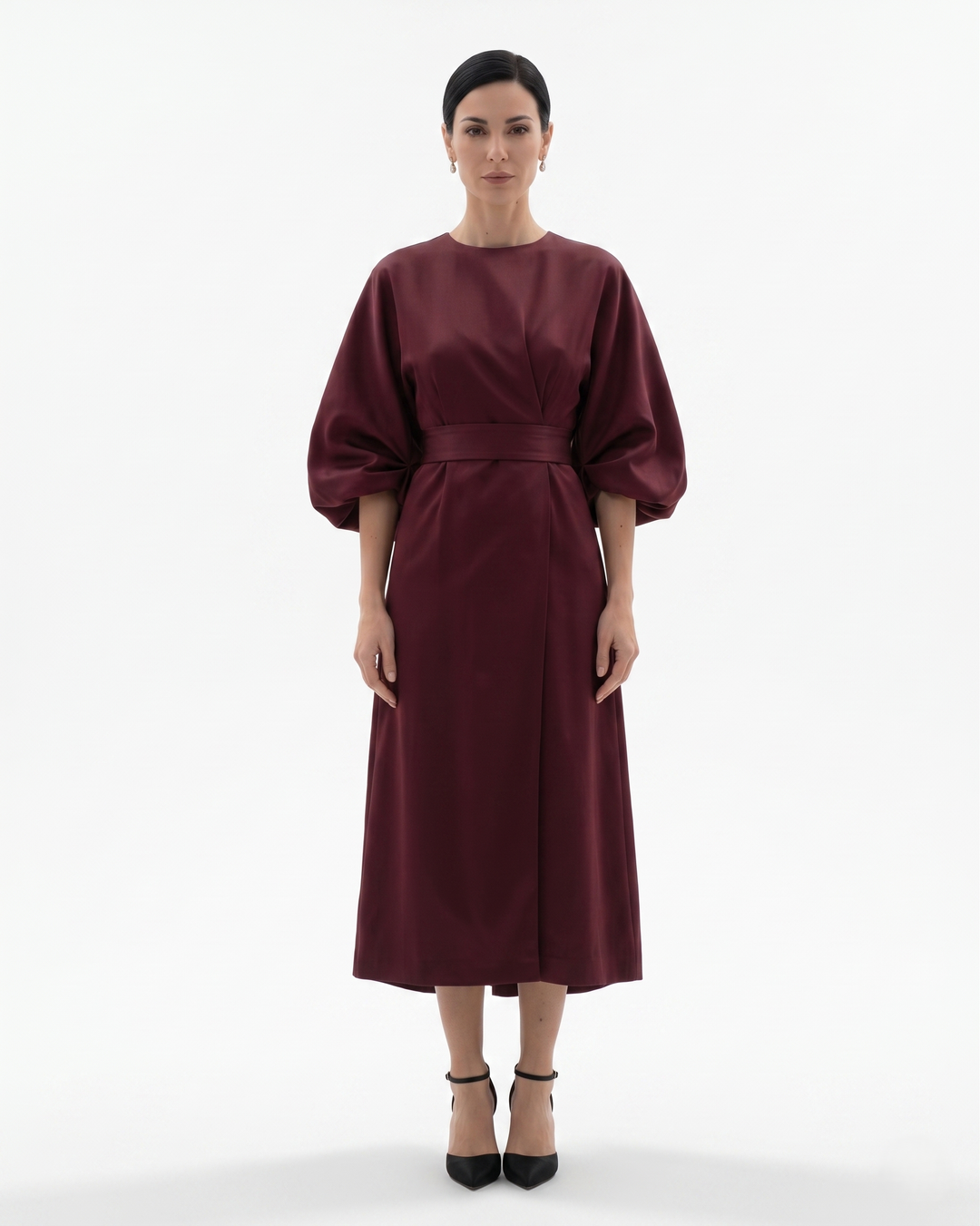 Sorvienne | Women’s Batwing Sleeve Belted Midi Dress