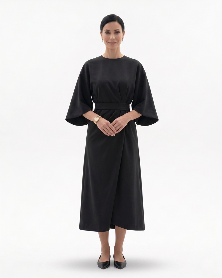Sorvienne | Women’s Batwing Sleeve Belted Midi Dress