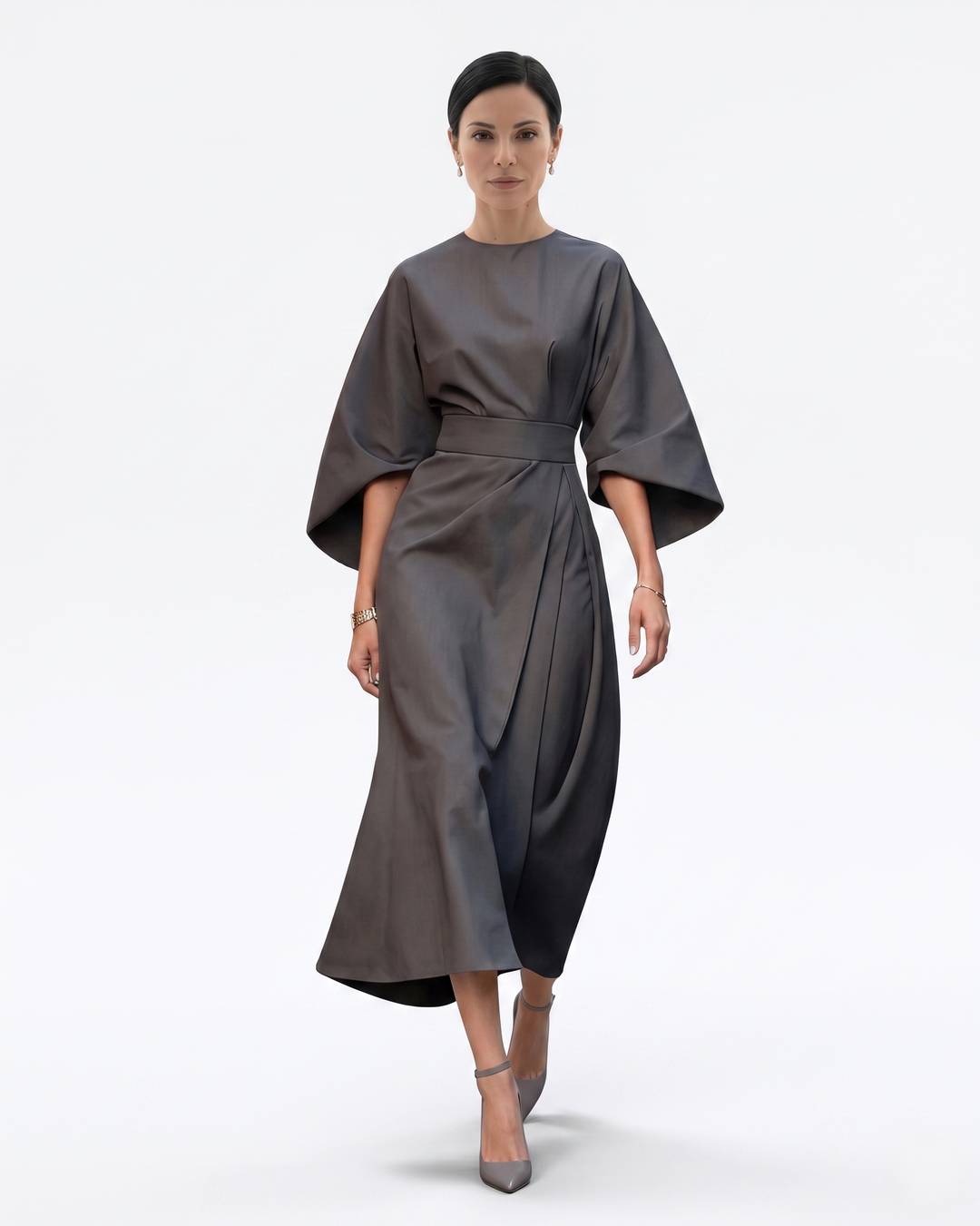Sorvienne | Women’s Batwing Sleeve Belted Midi Dress
