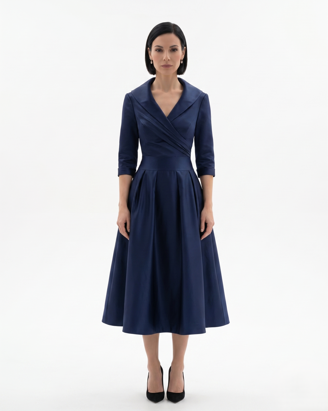 Sorvienne | Women’s Collared Pleated Midi Dress