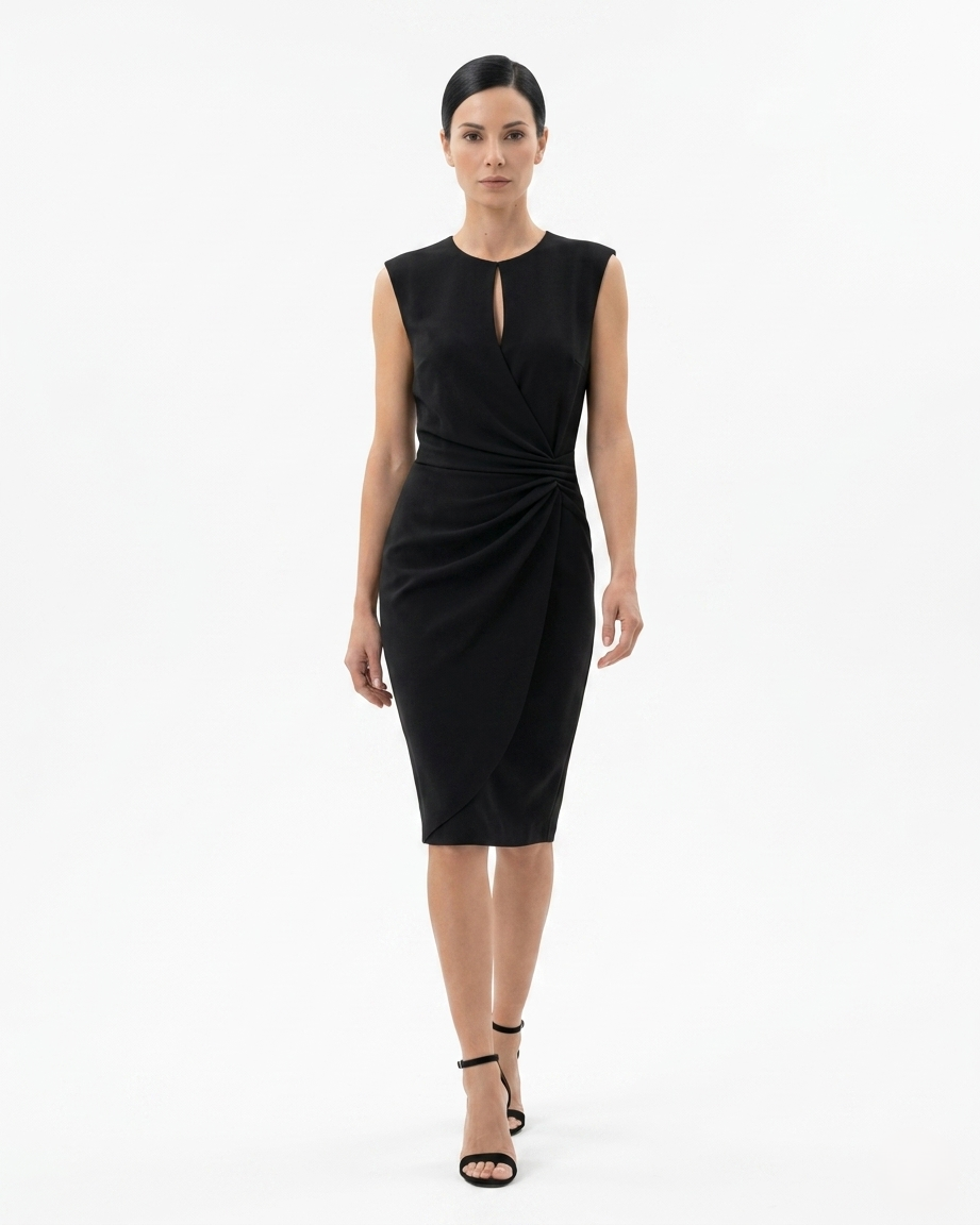 Sorvienne | Women’s Crepe Draped Waist Dress