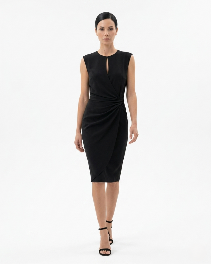 Sorvienne | Women’s Crepe Draped Waist Dress