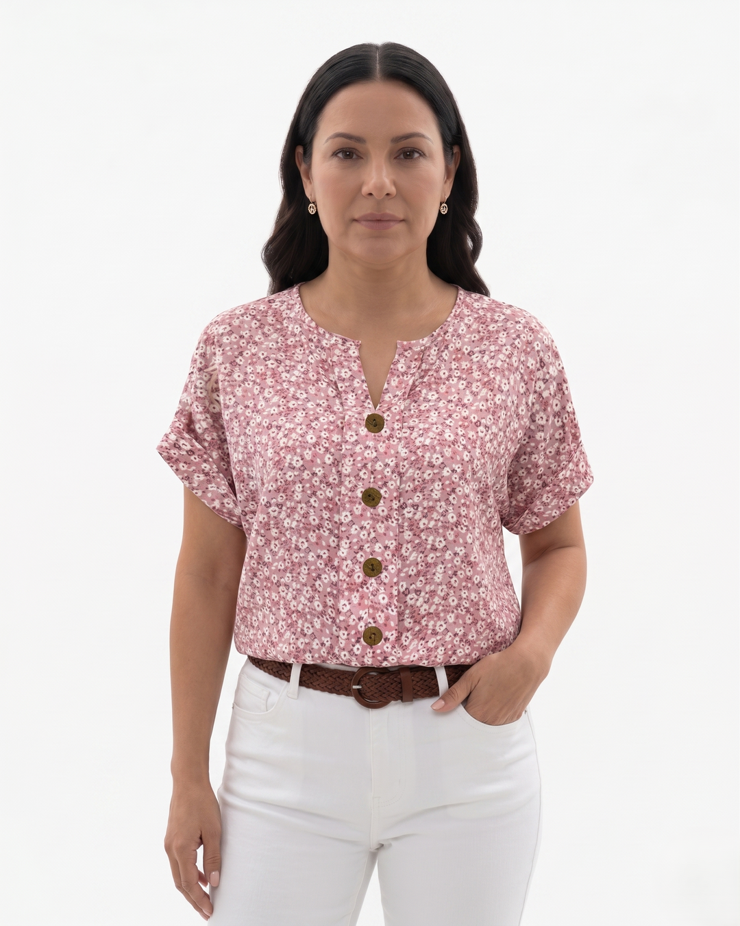 Sorvienne | Women’s Floral Notch Neck Blouse