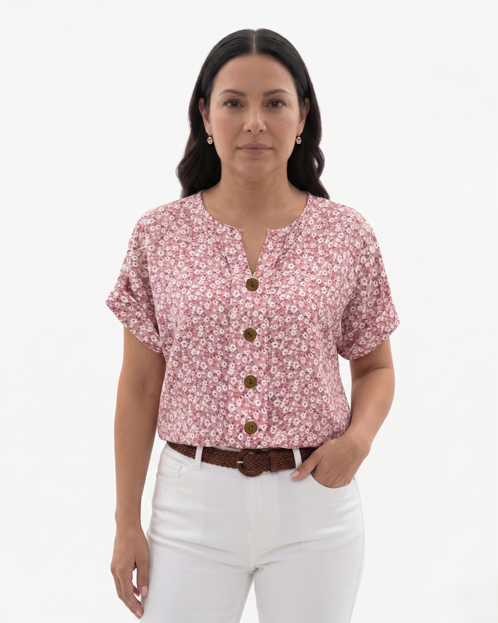 Sorvienne | Women’s Floral Notch Neck Blouse