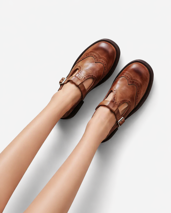 Sorvienne | Women’s Leather Brogue Mary Jane Shoes