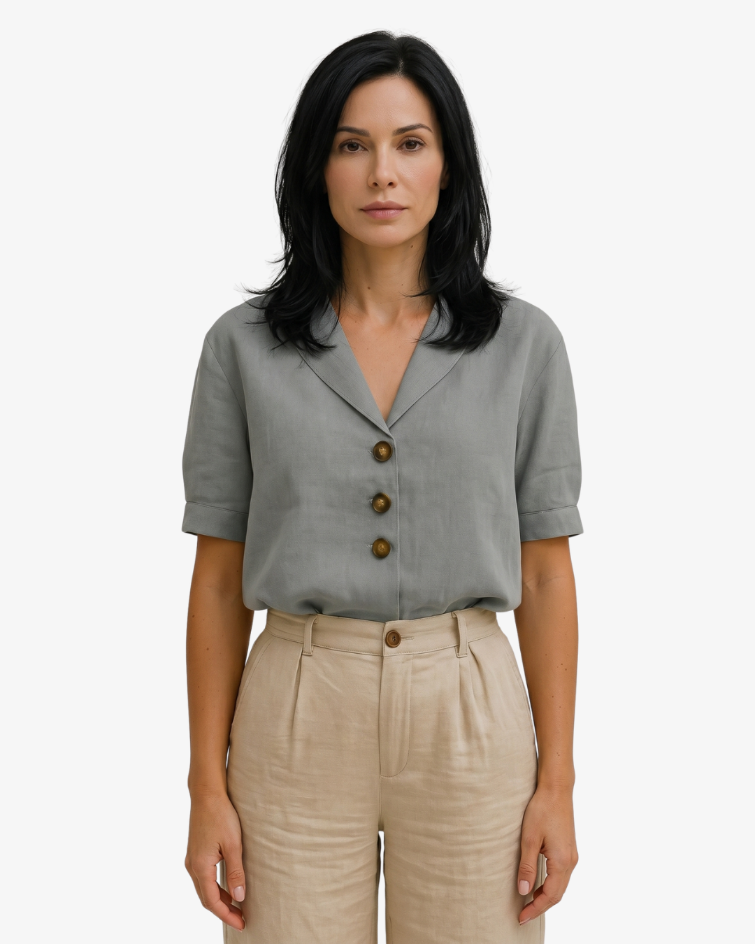 Sorvienne | Women’s Linen Blend Button Blouse