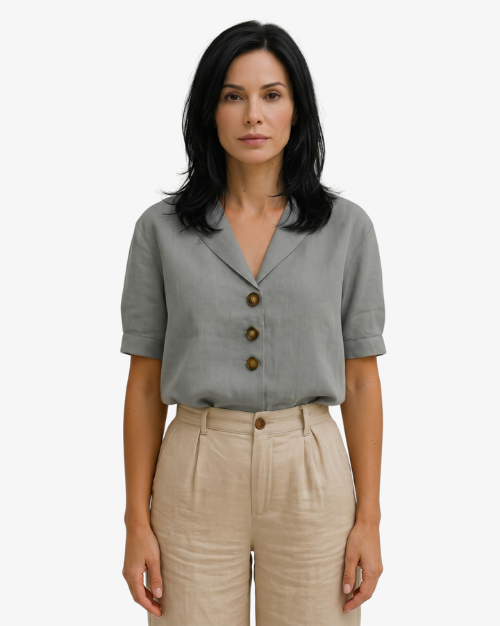 Sorvienne | Women’s Linen Blend Button Blouse