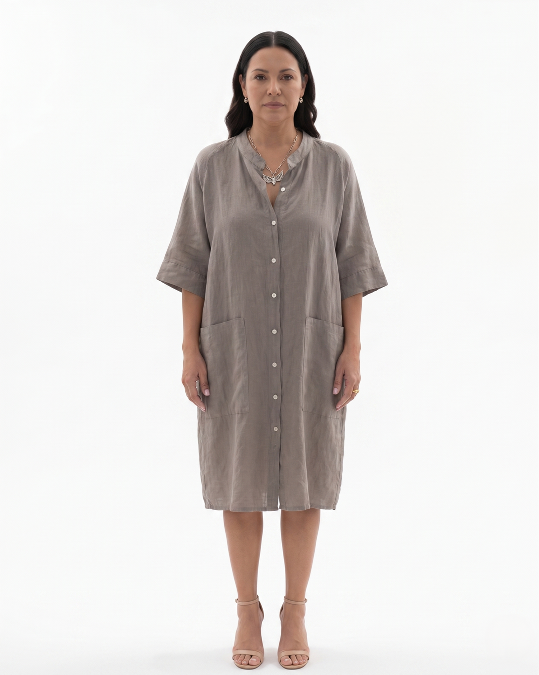 Sorvienne | Women’s Linen Button Front Shirt Dress
