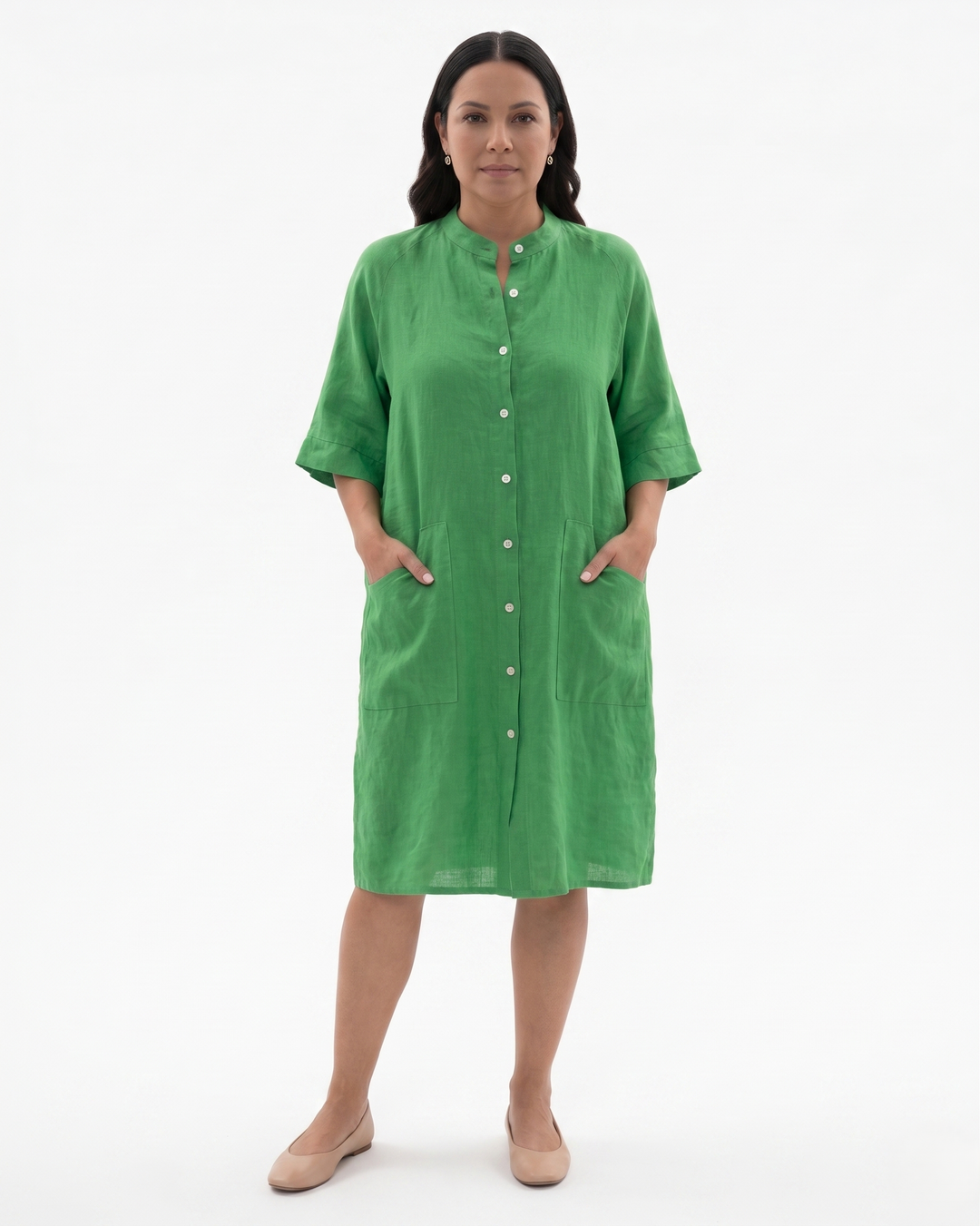 Sorvienne | Women’s Linen Button Front Shirt Dress