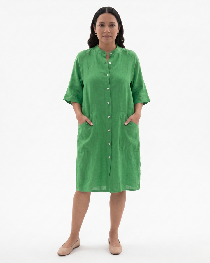 Sorvienne | Women’s Linen Button Front Shirt Dress
