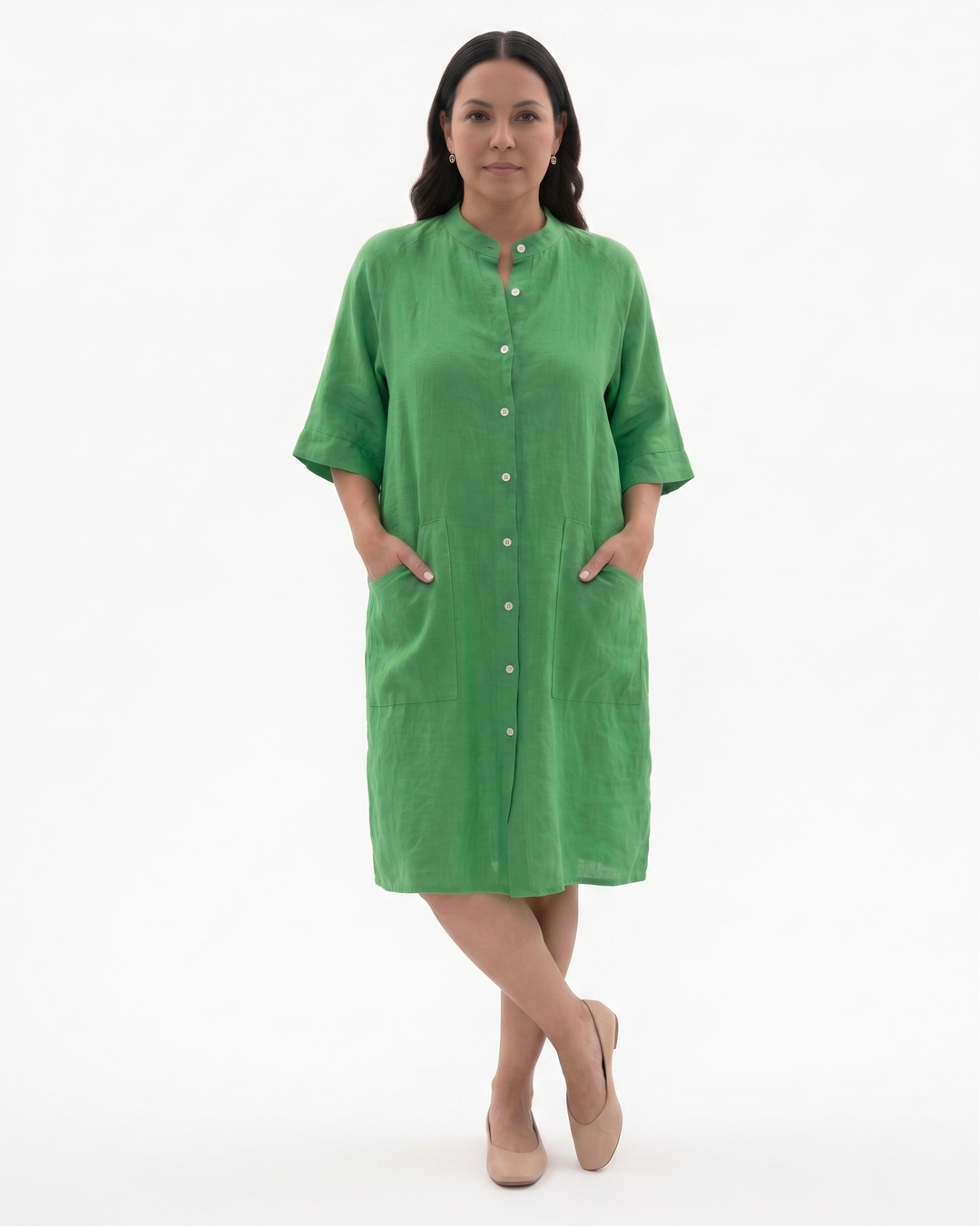 Sorvienne | Women’s Linen Button Front Shirt Dress