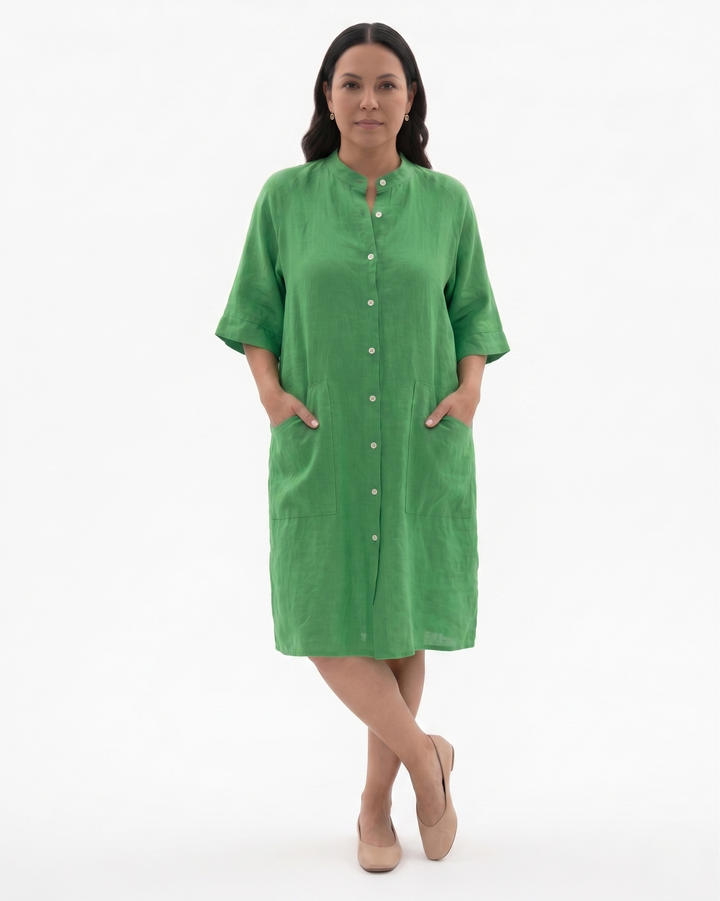 Sorvienne | Women’s Linen Button Front Shirt Dress